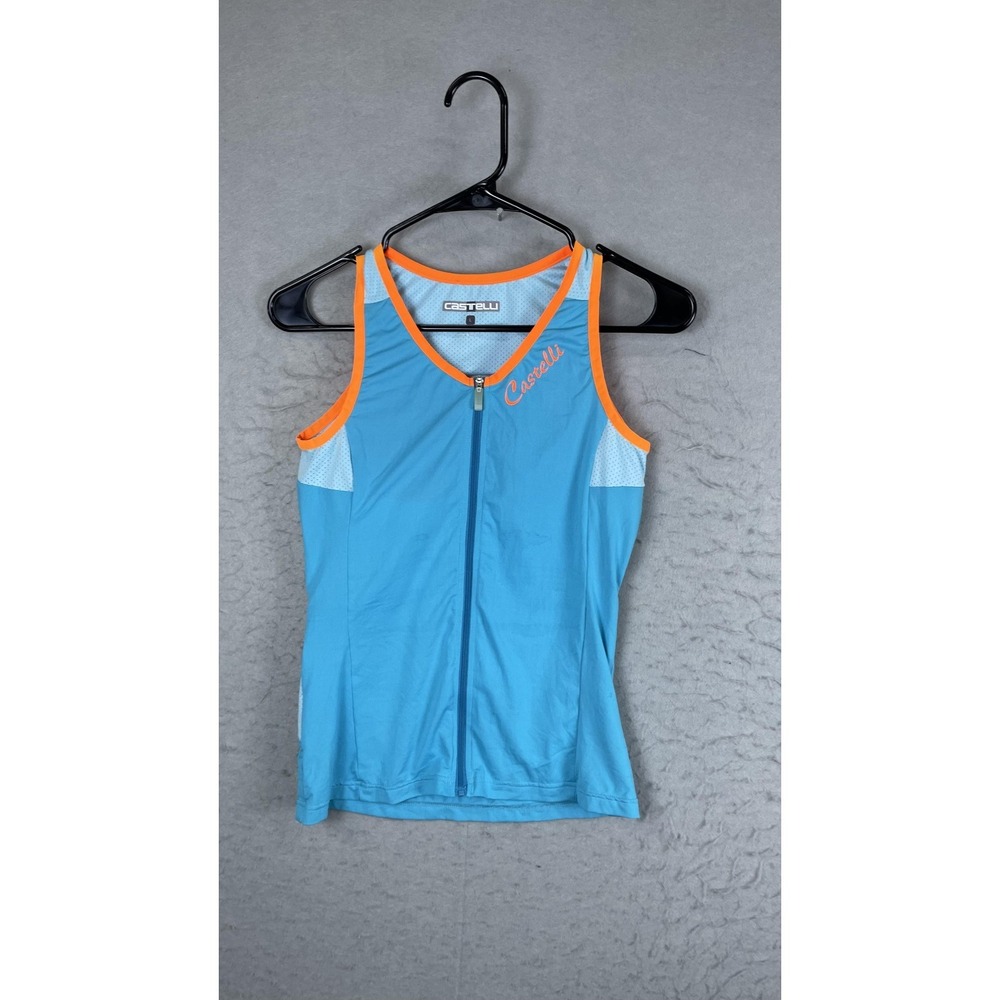 Castelli Womens Cycling Tank‎ Jersey Large Blue Orange Full Zip Pockets
